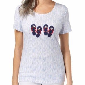 Karen Scott Flip Flops Graphic-Print T-Shirt Blue